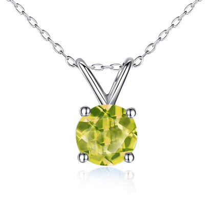 MABELLA 14K Solid White Gold 0.80 CTTW Round Cut 6mm Natural Genuine Gemstone Pendant Necklace