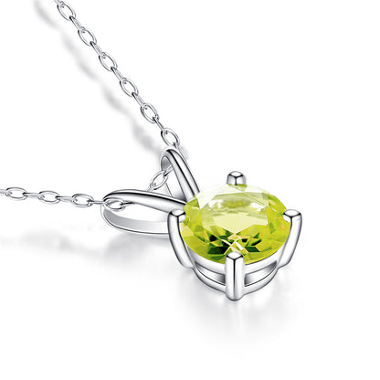 MABELLA 14K Solid White Gold 0.80 CTTW Round Cut 6mm Natural Genuine Gemstone Pendant Necklace