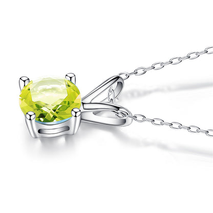 MABELLA 14K Solid White Gold 0.80 CTTW Round Cut 6mm Natural Genuine Gemstone Pendant Necklace