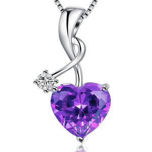 MABELLA Sterling Silver Jewelry 4.0 CTW Simulated Gemstone Pendant Heart Necklace, Gifts for Women