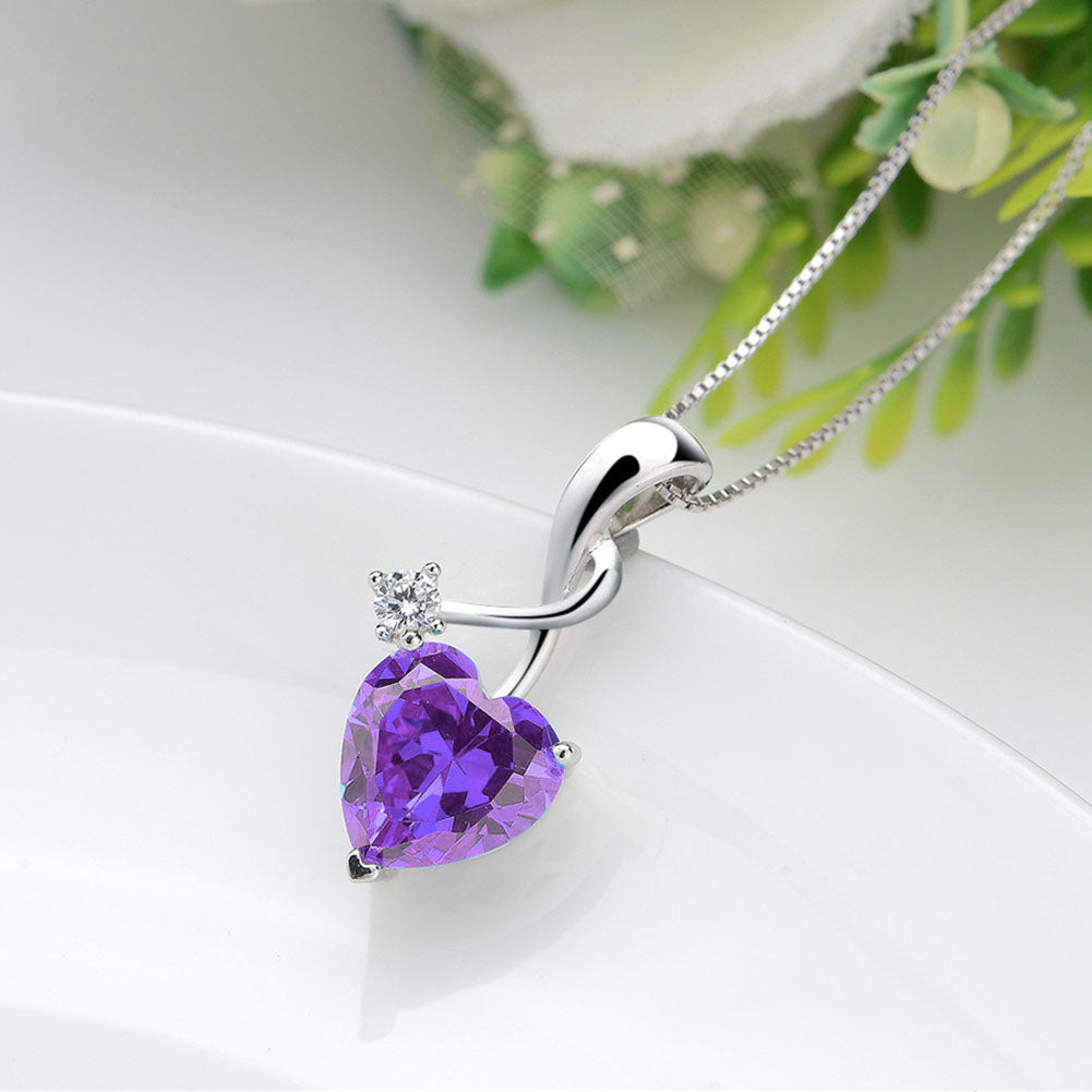 MABELLA Sterling Silver Jewelry 4.0 CTW Simulated Gemstone Pendant Heart Necklace, Gifts for Women