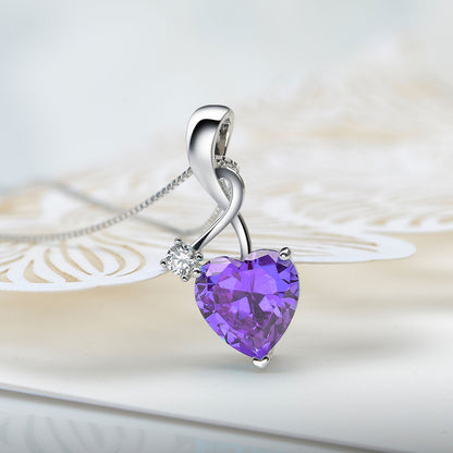 MABELLA Sterling Silver Jewelry 4.0 CTW Simulated Gemstone Pendant Heart Necklace, Gifts for Women