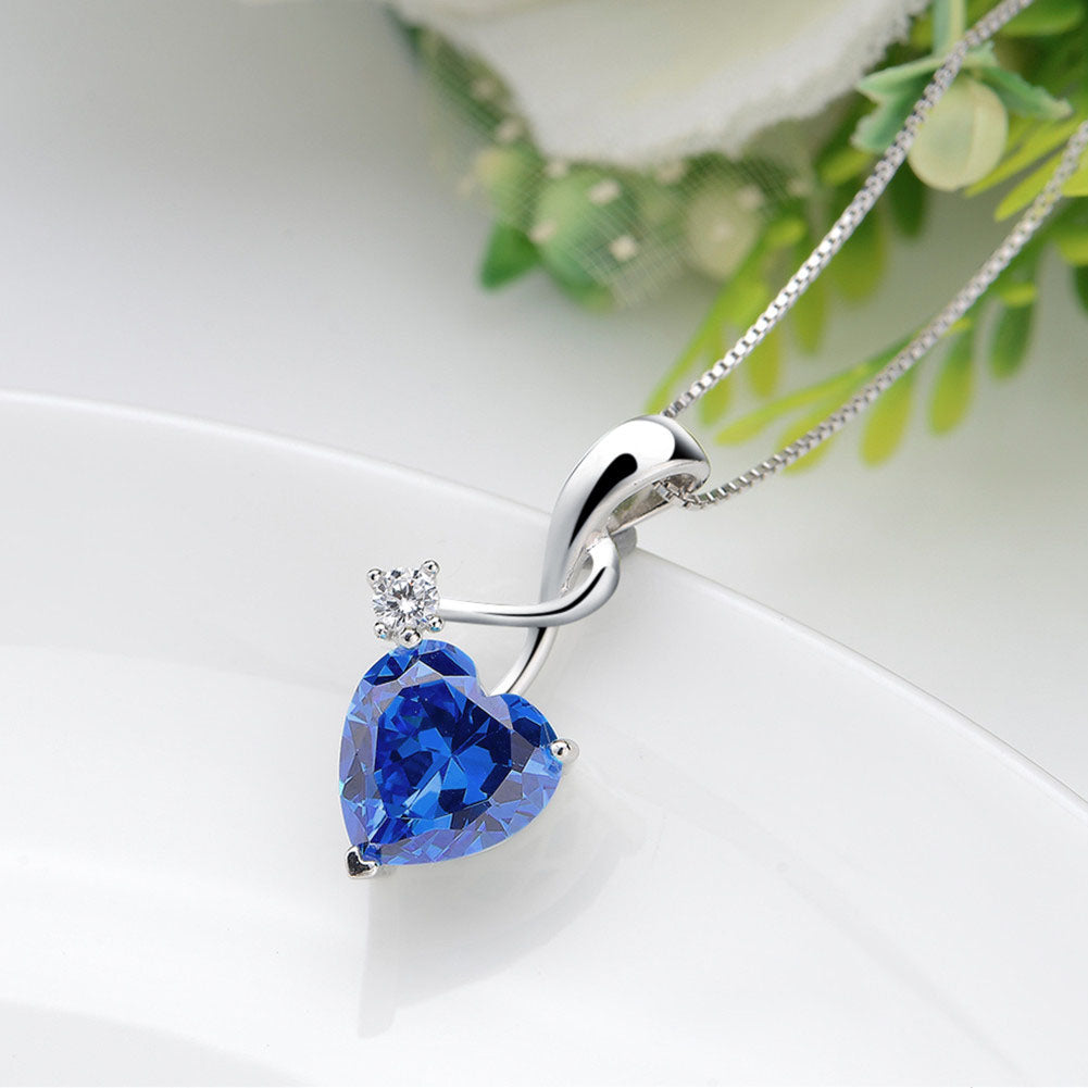 MABELLA Sterling Silver Jewelry 4.0 CTW Simulated Gemstone Pendant Heart Necklace, Gifts for Women
