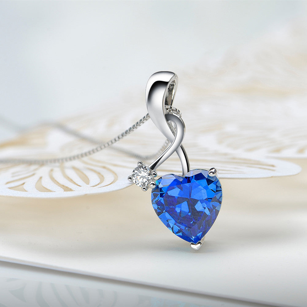 MABELLA Sterling Silver Jewelry 4.0 CTW Simulated Gemstone Pendant Heart Necklace, Gifts for Women