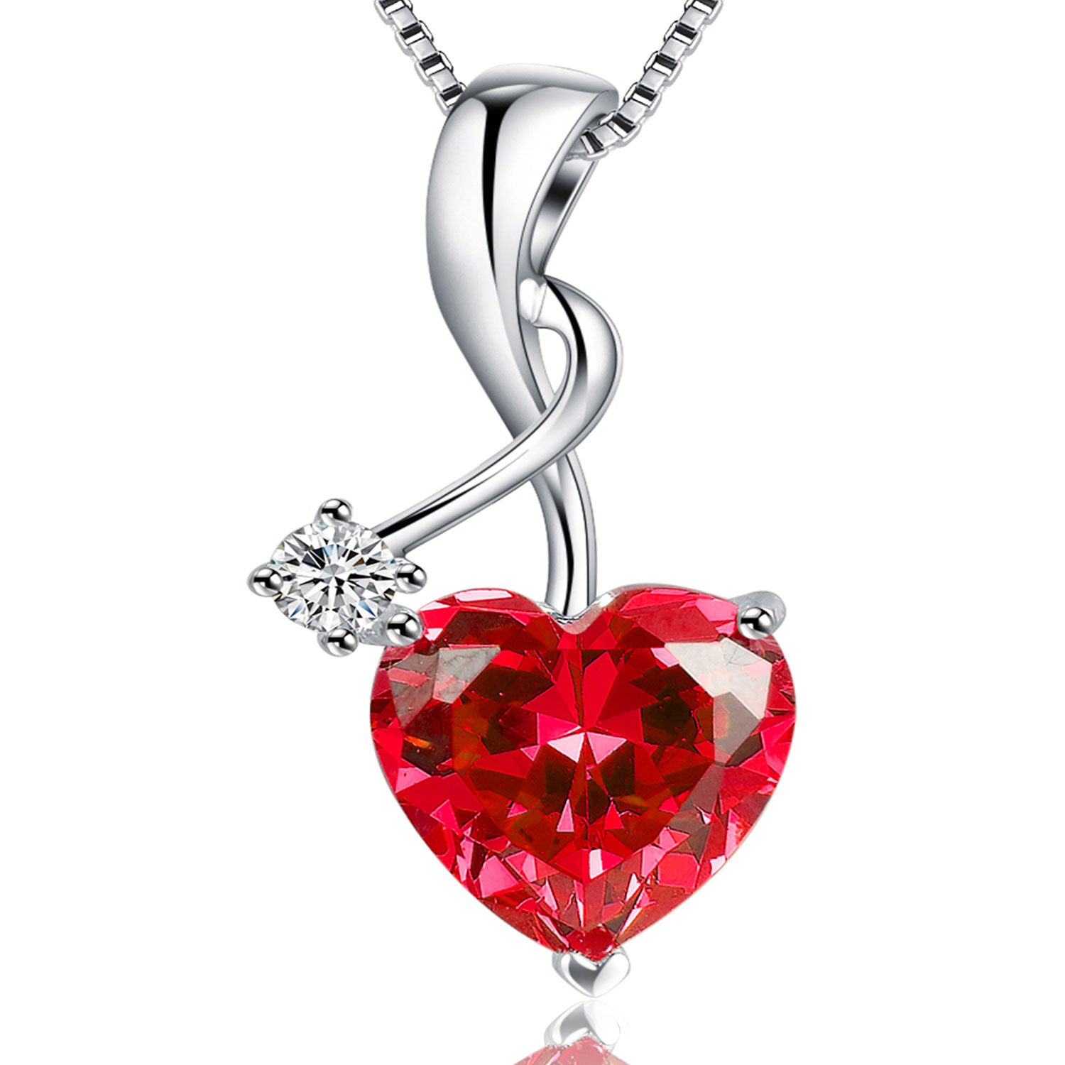Mabella Sterling Silver Heart Pendant Necklace With Simulated Amethyst & Diamonds, 18 Inch