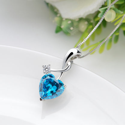 MABELLA Sterling Silver Jewelry 4.0 CTW Simulated Gemstone Pendant Heart Necklace, Gifts for Women
