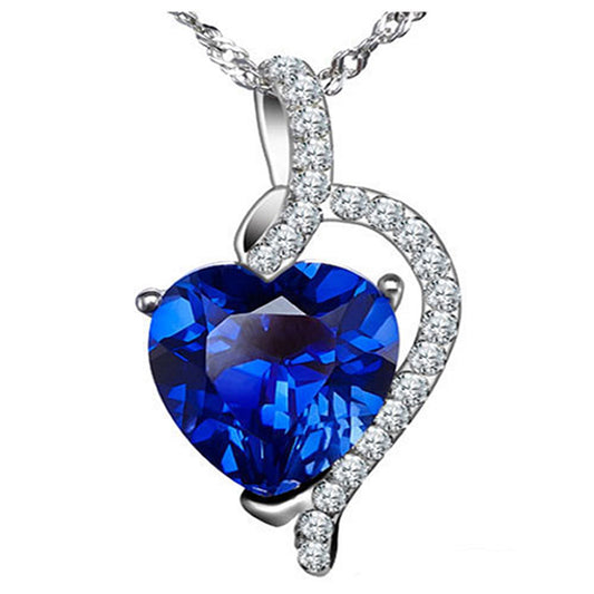 Sterling Silver Simulated Blue Sapphire Ruby Blue Topaz Heart Pendant Necklace Gifts for Women