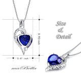 MABELLA Sterling Silver Simulated Blue Sapphire Ruby Blue Topaz Heart Pendant Necklace Valentines Day Gifts for Women
