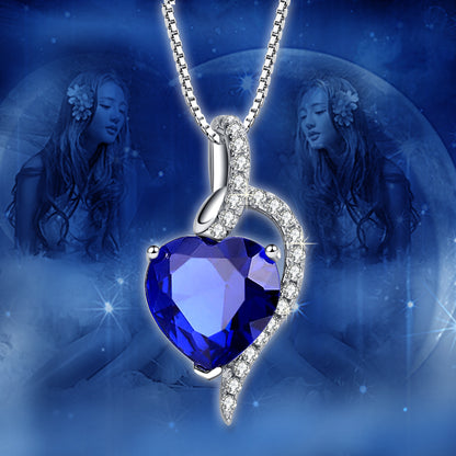 Sterling Silver Simulated Blue Sapphire Ruby Blue Topaz Heart Pendant Necklace Gifts for Women