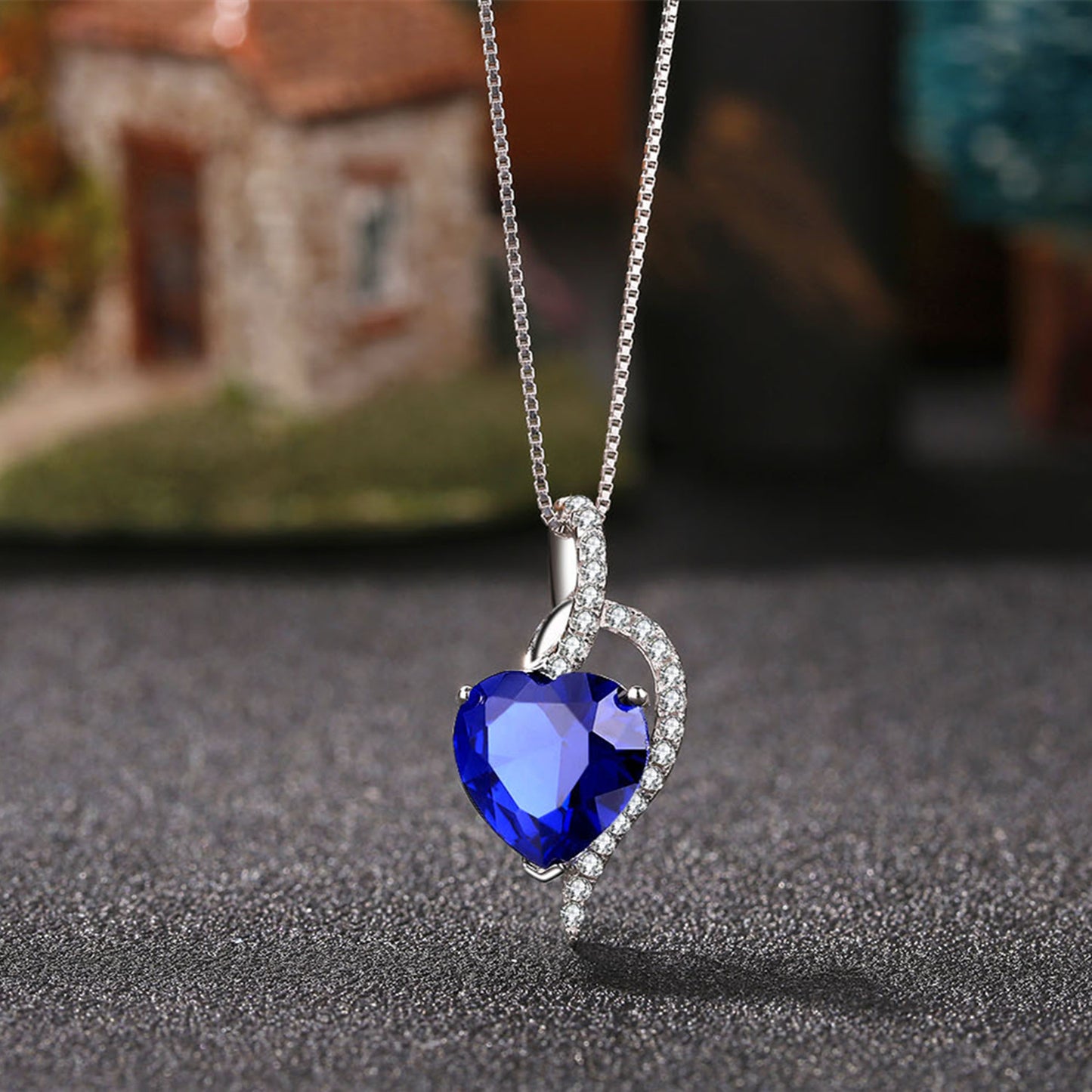 Sterling Silver Simulated Blue Sapphire Ruby Blue Topaz Heart Pendant Necklace Gifts for Women