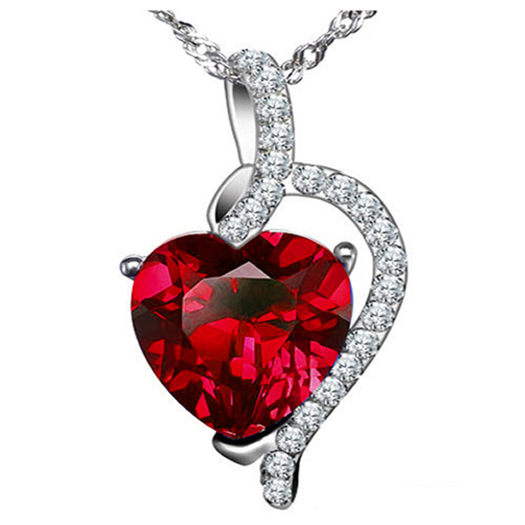 Sterling Silver Simulated Blue Sapphire Ruby Blue Topaz Heart Pendant Necklace Gifts for Women