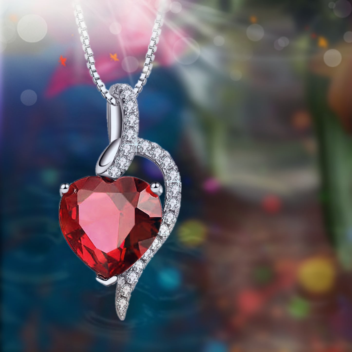Sterling Silver Simulated Blue Sapphire Ruby Blue Topaz Heart Pendant Necklace Gifts for Women