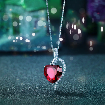 Sterling Silver Simulated Blue Sapphire Ruby Blue Topaz Heart Pendant Necklace Gifts for Women
