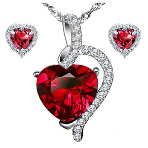MABELLA Heart Cut Created Pendant Necklace & Earring Set Sterling Silver 18inch Chains