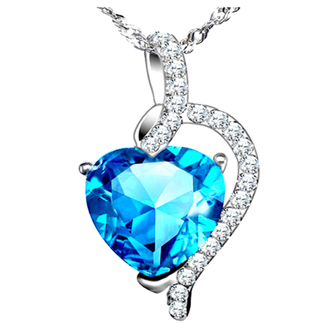 Sterling Silver Simulated Blue Sapphire Ruby Blue Topaz Heart Pendant Necklace Gifts for Women