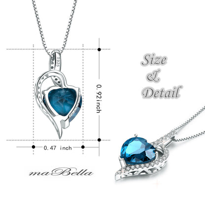 Sterling Silver Simulated Blue Sapphire Ruby Blue Topaz Heart Pendant Necklace Gifts for Women