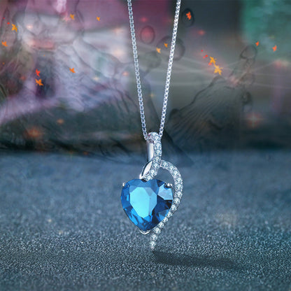 Sterling Silver Simulated Blue Sapphire Ruby Blue Topaz Heart Pendant Necklace Gifts for Women