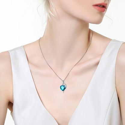 Sterling Silver Simulated Blue Sapphire Ruby Blue Topaz Heart Pendant Necklace Gifts for Women