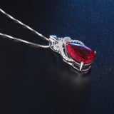 MABELLA Simulated Teardrop Ruby Pendant Necklace Sterling Silver Crown July Birthday Gifts for Women
