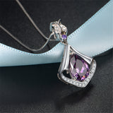 MABELLA Sterling Silver Flower Teardrop Simulated Amethyst/Simulated Blue Topaz Pendant Necklace