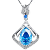 MABELLA Sterling Silver Flower Teardrop Simulated Amethyst/Simulated Blue Topaz Pendant Necklace