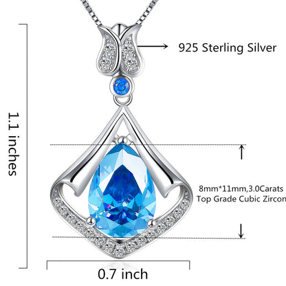 MABELLA Sterling Silver Flower Teardrop Simulated Amethyst/Simulated Blue Topaz Pendant Necklace