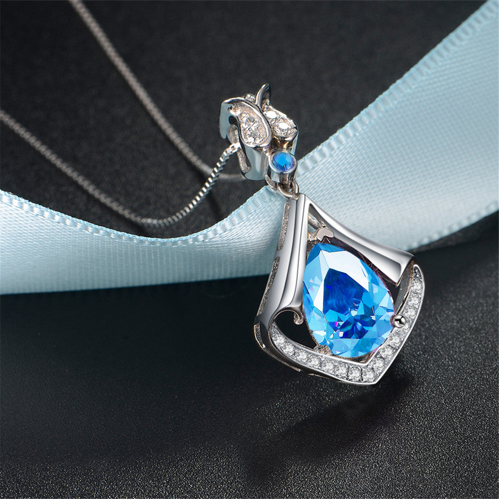 MABELLA Sterling Silver Flower Teardrop Simulated Amethyst/Simulated Blue Topaz Pendant Necklace