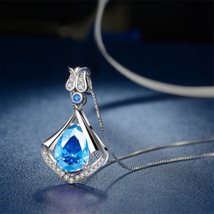 MABELLA Sterling Silver Flower Teardrop Simulated Amethyst/Simulated Blue Topaz Pendant Necklace