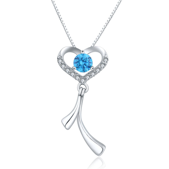 MABELLA 925 Sterling Silver AAA 0.5CT CZ Simulated Blue Topaz Heart Pendant Necklace Gifts for Women