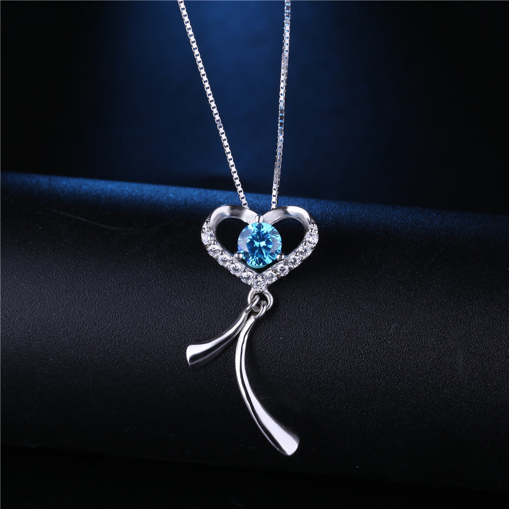 MABELLA 925 Sterling Silver AAA 0.5CT CZ Simulated Blue Topaz Heart Pendant Necklace Gifts for Women