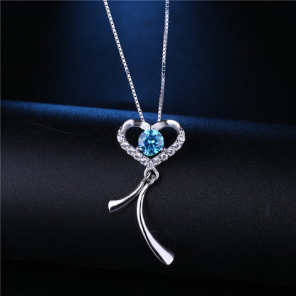 MABELLA 925 Sterling Silver AAA 0.5CT CZ Simulated Blue Topaz Heart Pendant Necklace Gifts for Women