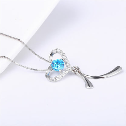 MABELLA 925 Sterling Silver AAA 0.5CT CZ Simulated Blue Topaz Heart Pendant Necklace Gifts for Women