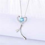 MABELLA 925 Sterling Silver AAA 0.5CT CZ Simulated Blue Topaz Heart Pendant Necklace Gifts for Women