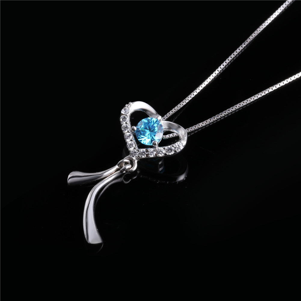 MABELLA 925 Sterling Silver AAA 0.5CT CZ Simulated Blue Topaz Heart Pendant Necklace Gifts for Women