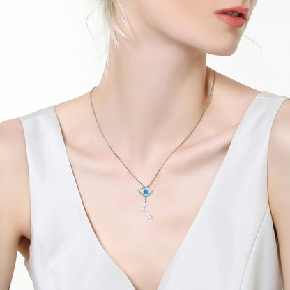 MABELLA 925 Sterling Silver AAA 0.5CT CZ Simulated Blue Topaz Heart Pendant Necklace Gifts for Women