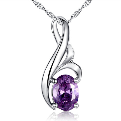 MABELLA Sterling Silver 0.75ct (7*5mm) Birthstone Oval Shape Pendant Necklace