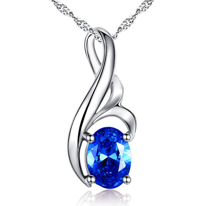 MABELLA Sterling Silver 0.75ct (7*5mm) Birthstone Oval Shape Pendant Necklace