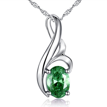 MABELLA Sterling Silver 0.75ct (7*5mm) Birthstone Oval Shape Pendant Necklace