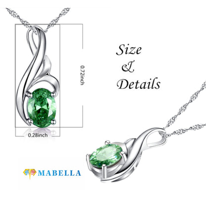 MABELLA Sterling Silver 0.75ct (7*5mm) Birthstone Oval Shape Pendant Necklace