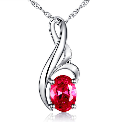 MABELLA Sterling Silver 0.75ct (7*5mm) Birthstone Oval Shape Pendant Necklace