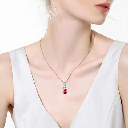 MABELLA Sterling Silver 0.75ct (7*5mm) Birthstone Oval Shape Pendant Necklace