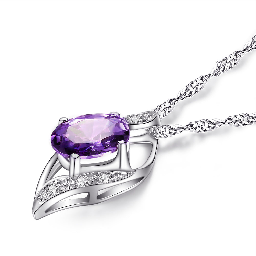 MABELLA Sterling Silver Birthstone Oval Cut Leaves Shape Pendant Necklace, Birthday Gifts for Women