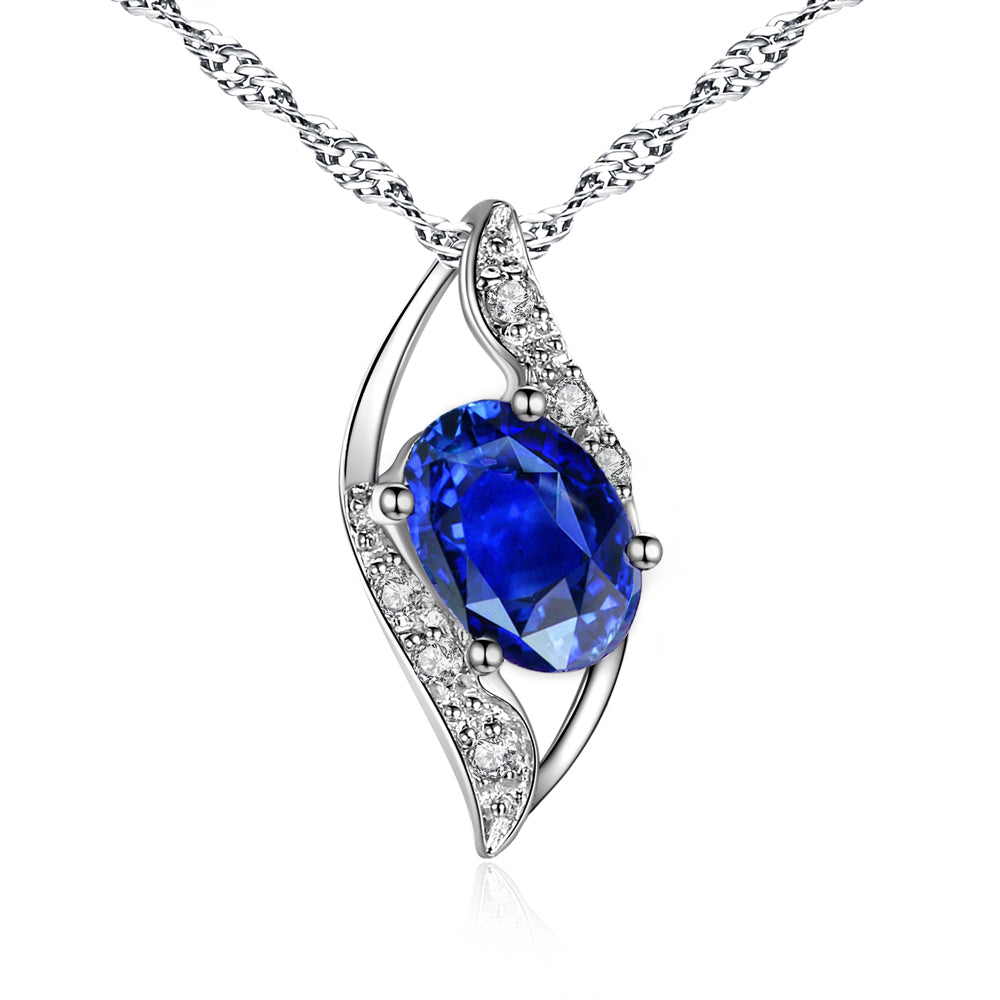 MABELLA Sterling Silver Birthstone Oval Cut Leaves Shape Pendant Necklace, Birthday Gifts for Women