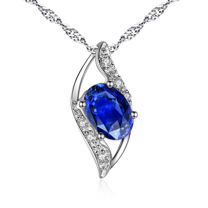 MABELLA Sterling Silver Birthstone Oval Cut Leaves Shape Pendant Necklace, Birthday Gifts for Women