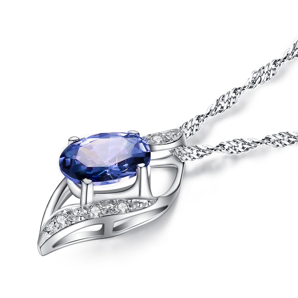 MABELLA Sterling Silver Birthstone Oval Cut Leaves Shape Pendant Necklace, Birthday Gifts for Women