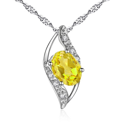 MABELLA Sterling Silver Birthstone Oval Cut Leaves Shape Pendant Necklace, Birthday Gifts for Women