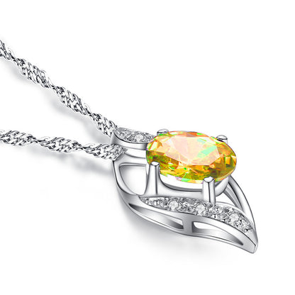 MABELLA Sterling Silver Birthstone Oval Cut Leaves Shape Pendant Necklace, Birthday Gifts for Women