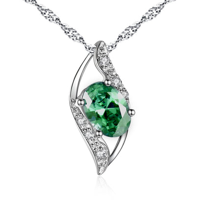 MABELLA Sterling Silver Birthstone Oval Cut Leaves Shape Pendant Necklace, Birthday Gifts for Women