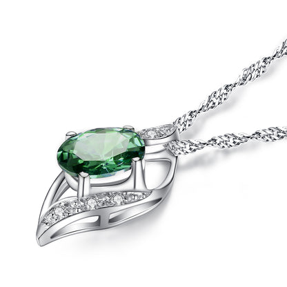 MABELLA Sterling Silver Birthstone Oval Cut Leaves Shape Pendant Necklace, Birthday Gifts for Women