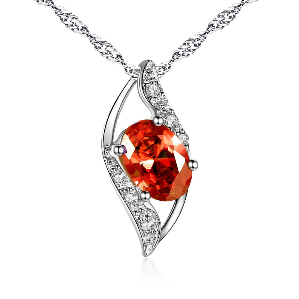 MABELLA Sterling Silver Birthstone Oval Cut Leaves Shape Pendant Necklace, Birthday Gifts for Women